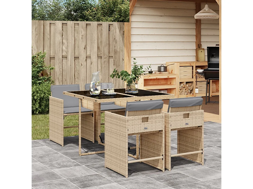 Ensemble à manger de jardin coussins 5 pcs mélange beige rotin