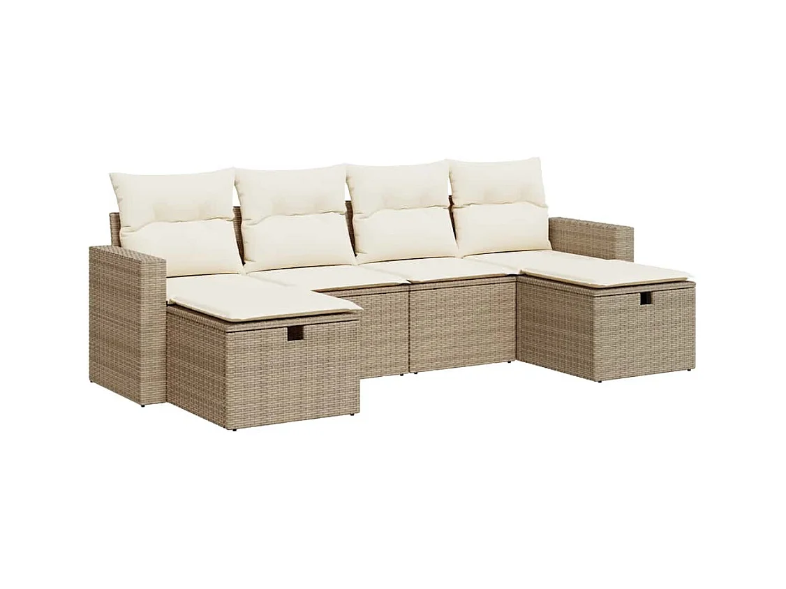 Salon de jardin avec coussins 6 pcs beige résine tressée
