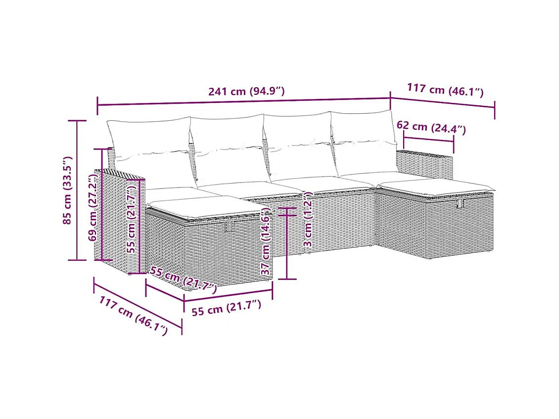 Salon de jardin avec coussins 6 pcs beige résine tressée