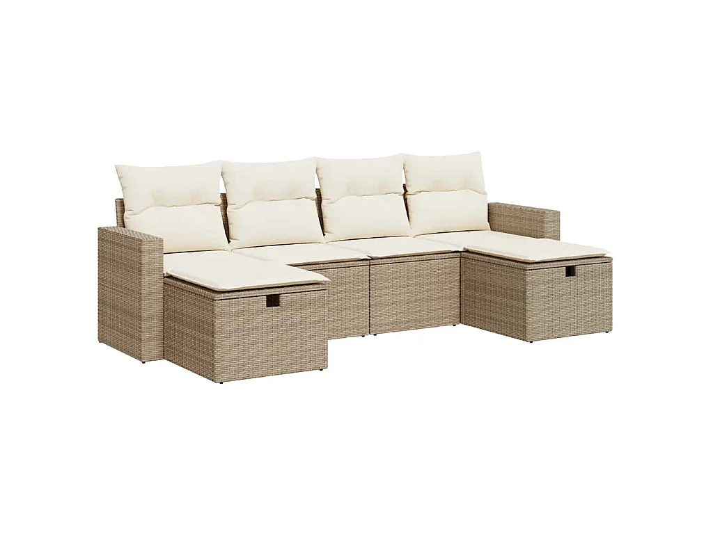 6-delige Loungeset met kussens poly rattan beige
