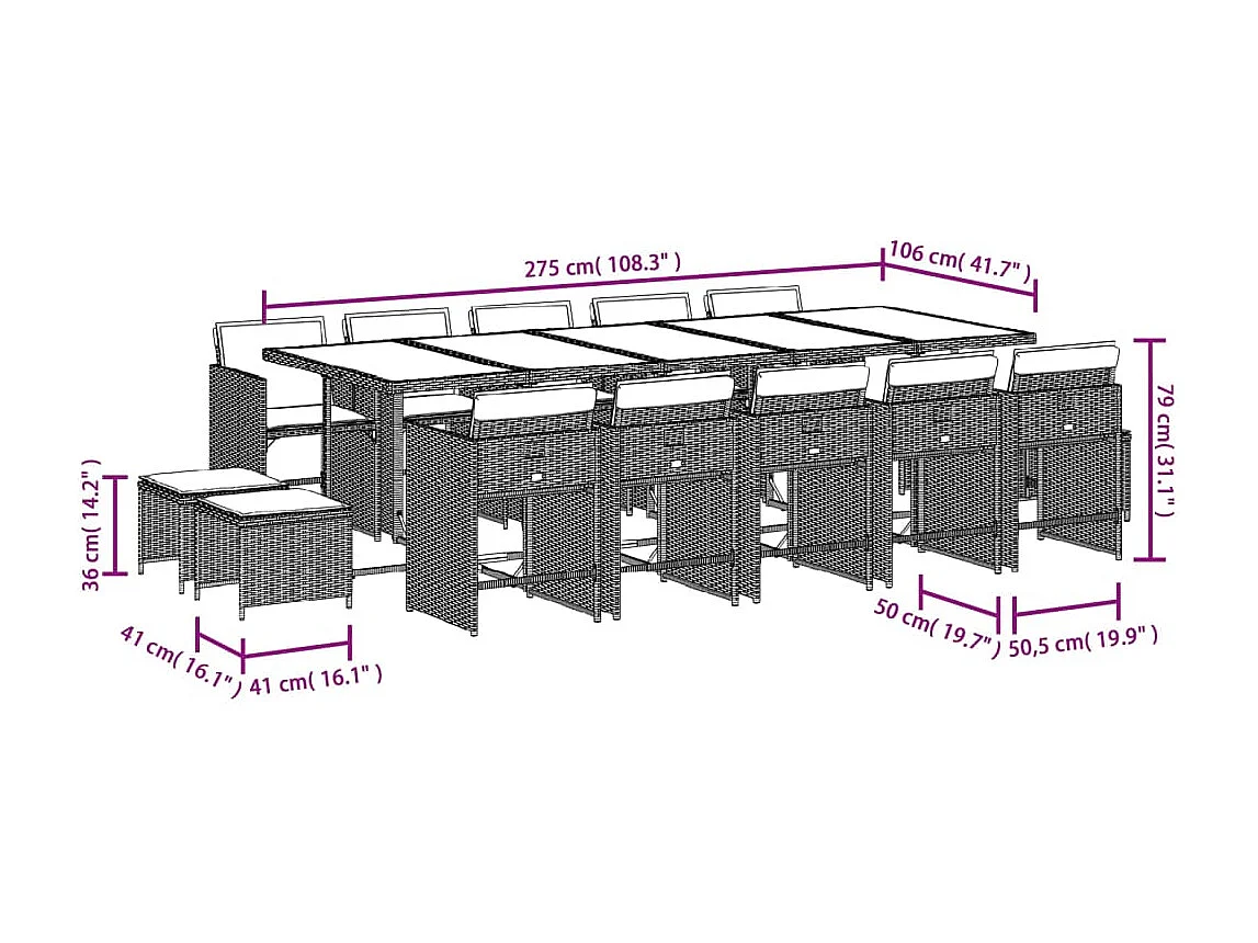 Set Pranzo da Giardino 15 pz con Cuscini Beige Misto Polyrattan