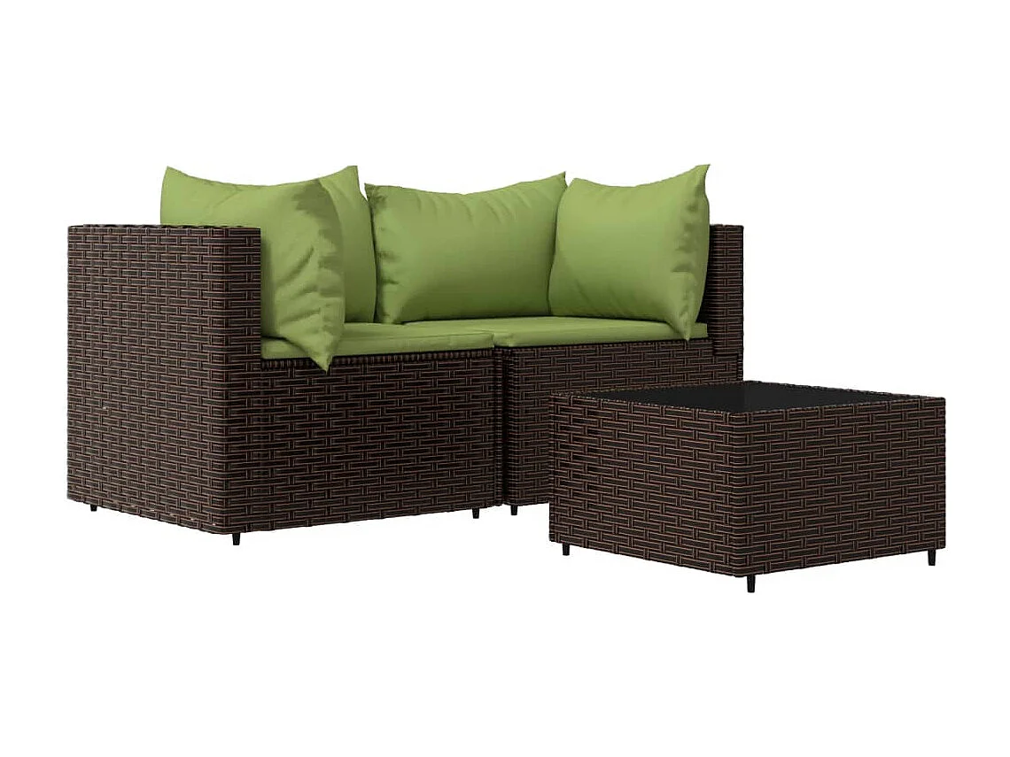 3-tlg. Garten-Lounge-Set mit Kissen Braun Poly Rattan