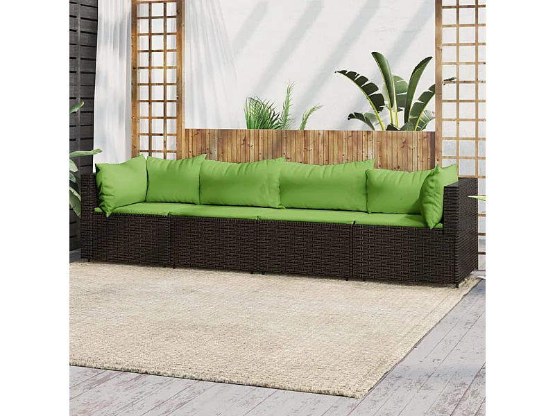 4-tlg. Garten-Lounge-Set mit Kissen Braun Poly Rattan
