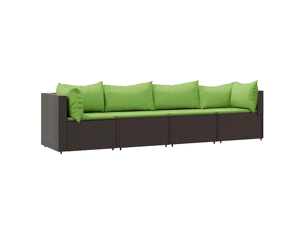 Salon de jardin 4 pcs avec coussins Marron Résine tressée