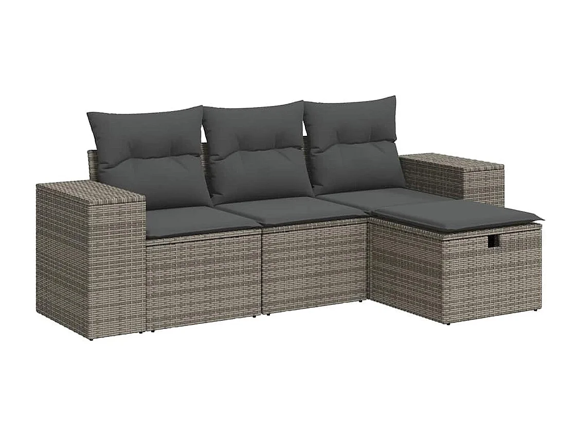 4-tlg. Garten-Sofagarnitur mit Kissen Grau Poly Rattan