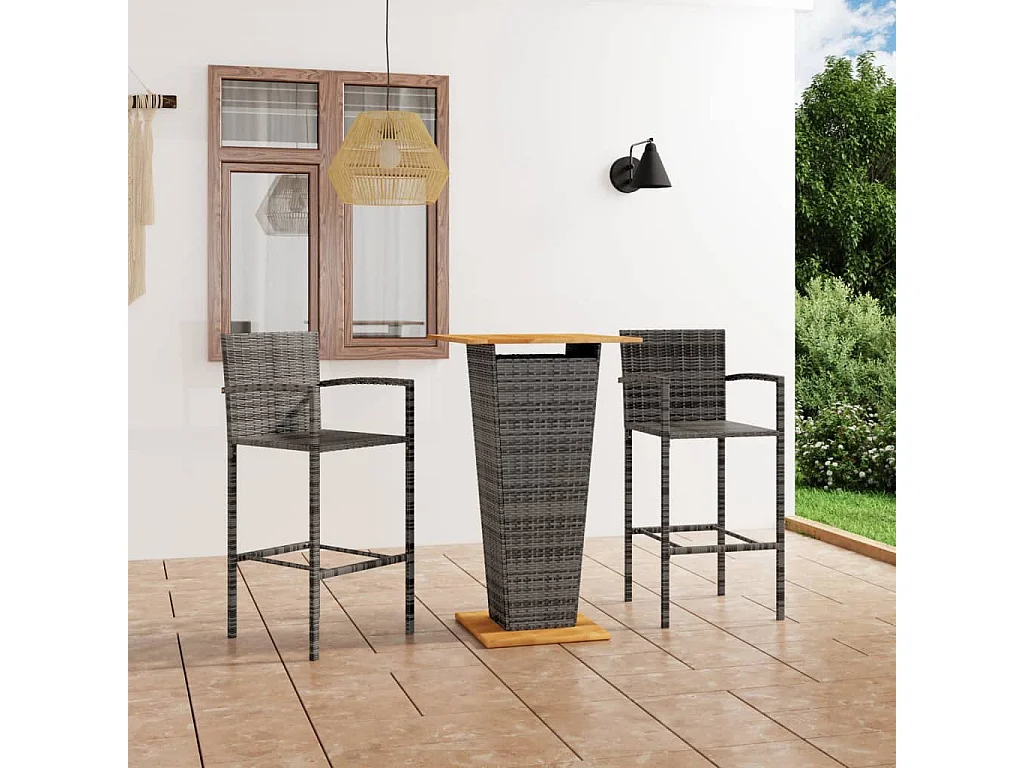 Ensemble de bar de jardin 3 pcs Gris