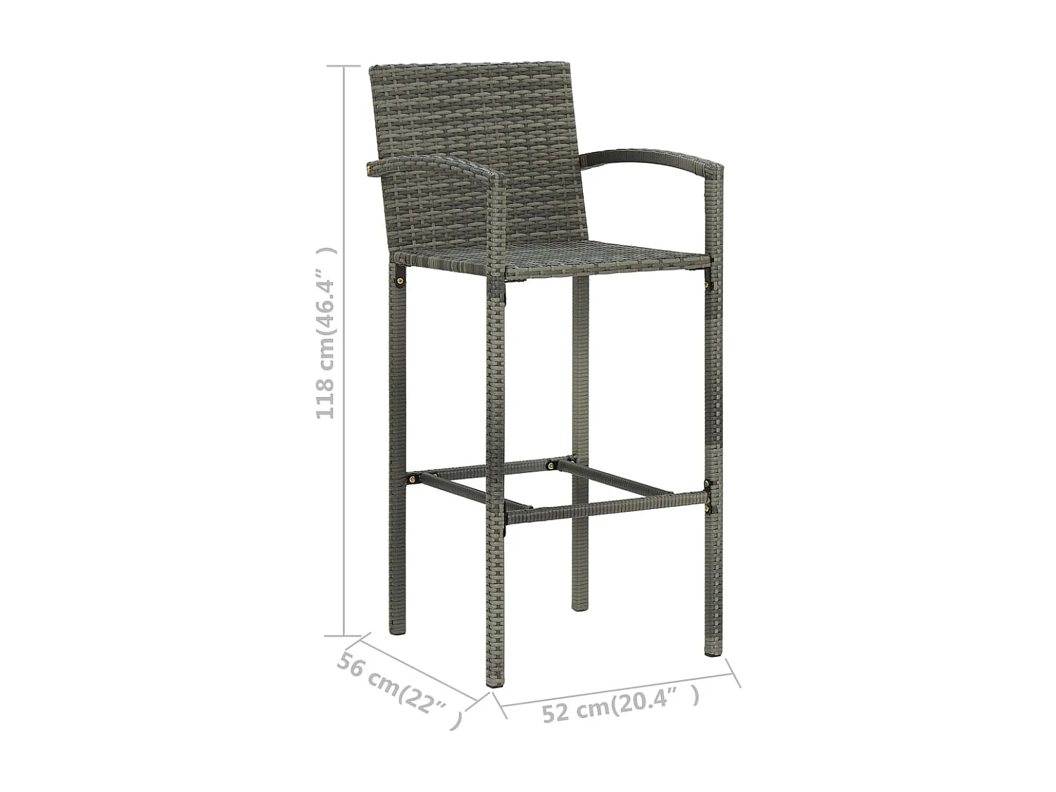 Ensemble de bar de jardin 3 pcs Gris