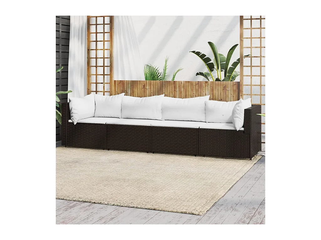 4-delige Loungeset met kussens poly rattan bruin