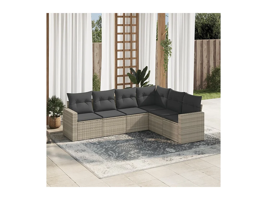 Salon de jardin 6 pcs avec coussins gris clair résine tressée
