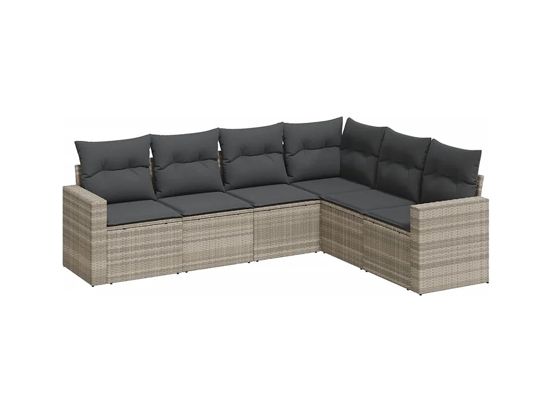 Salon de jardin 6 pcs avec coussins gris clair résine tressée