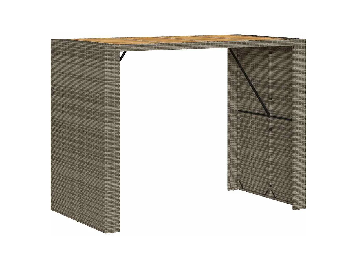 5-tlg. Gartenbar-Set mit Kissen Grau Poly Rattan Akazie