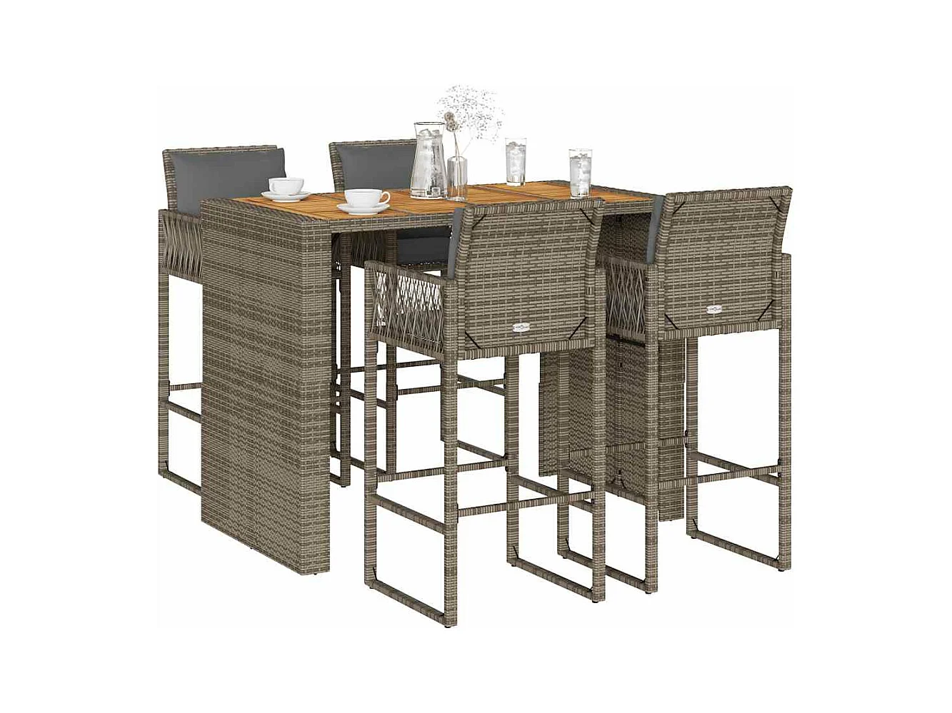 Ensemble de bar de jardin 5 pcs avec coussins gris poly rotin