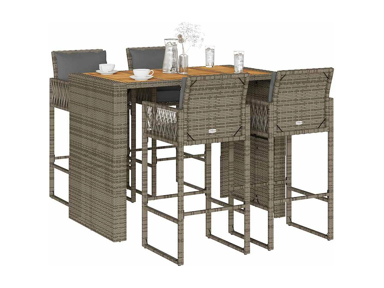 Ensemble de bar de jardin 5 pcs avec coussins gris poly rotin