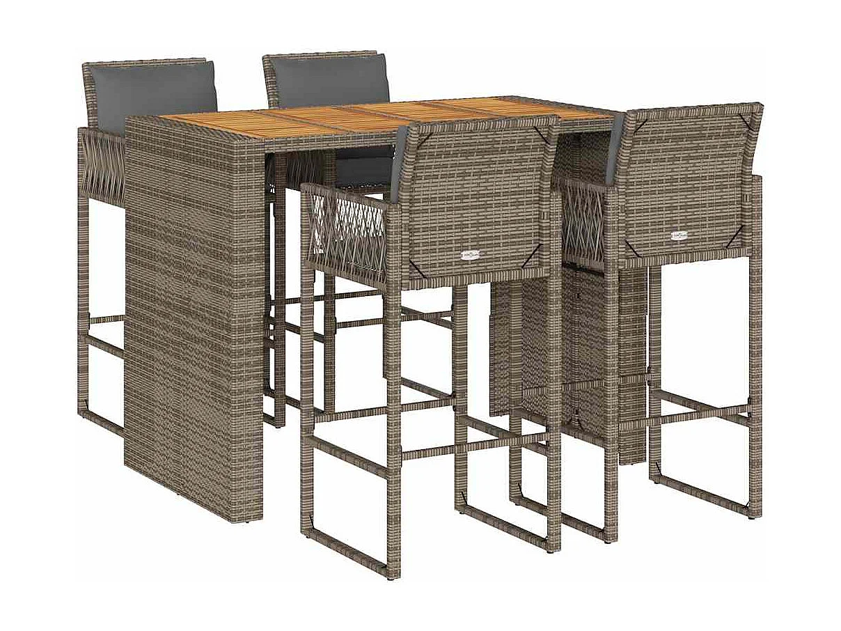 Ensemble de bar de jardin 5 pcs avec coussins gris poly rotin