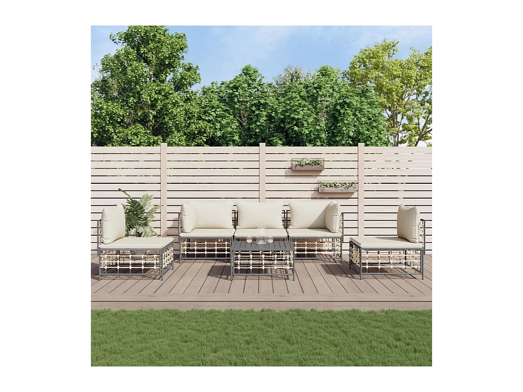 Salon de jardin 6 pcs avec coussins anthracite résine tressée