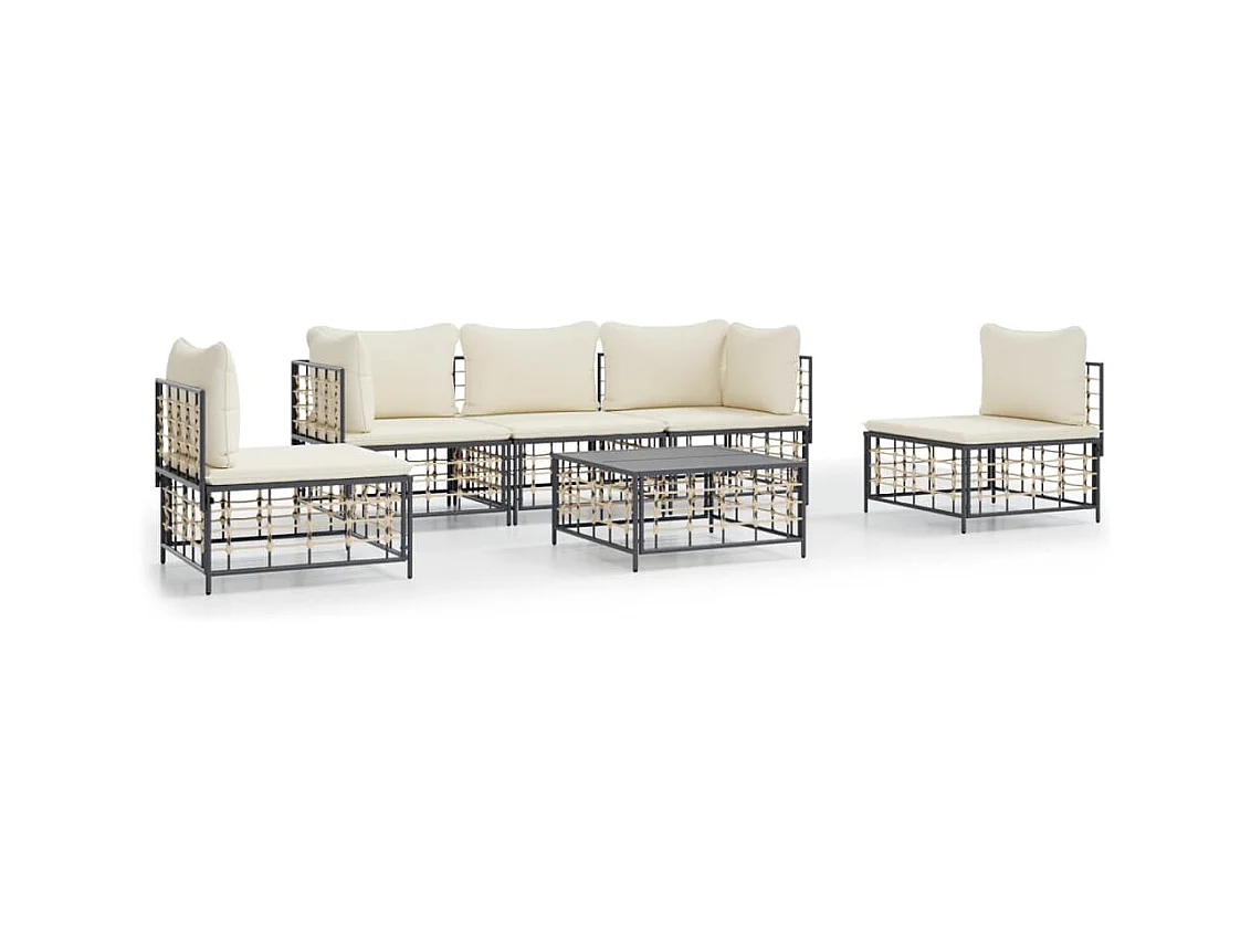 Salon de jardin 6 pcs avec coussins anthracite résine tressée