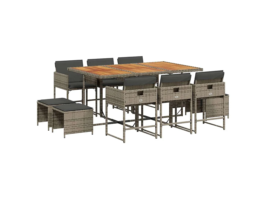 11-delige Tuinset met kussens poly rattan grijs