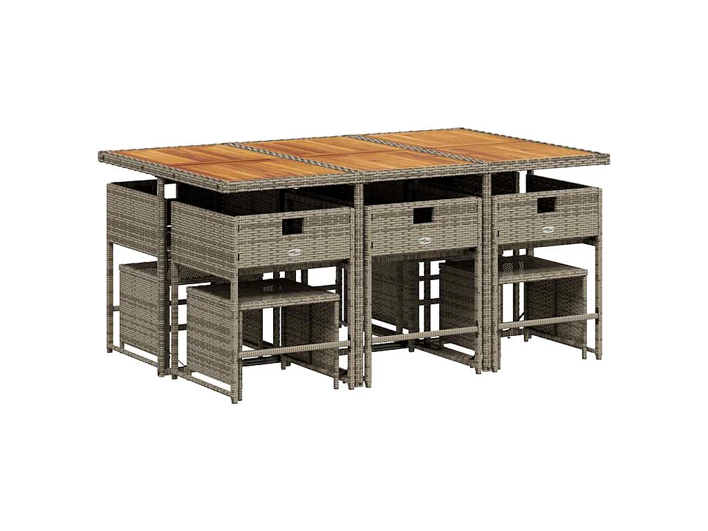 Ensemble à manger de jardin 11pcs avec coussins gris poly rotin