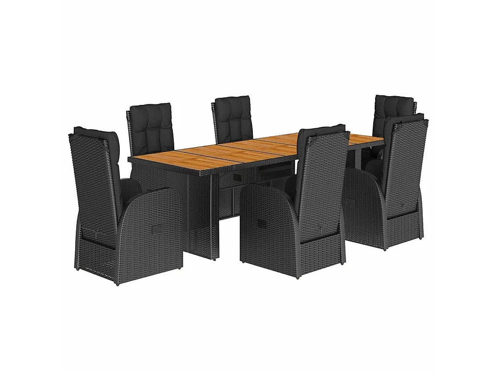 Set da Pranzo da Giardino 7 pz Nero con Cuscini in Polyrattan