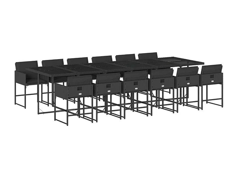 13-tlg. Garten-Essgruppe mit Kissen Schwarz Poly Rattan