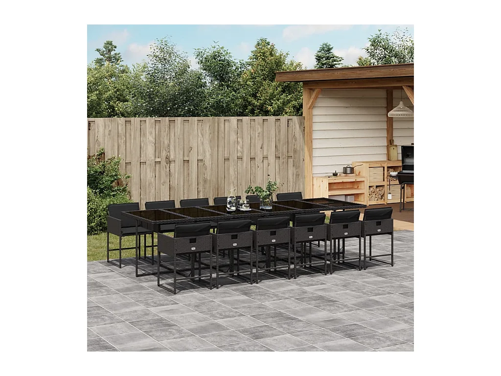 13-tlg. Garten-Essgruppe mit Kissen Schwarz Poly Rattan