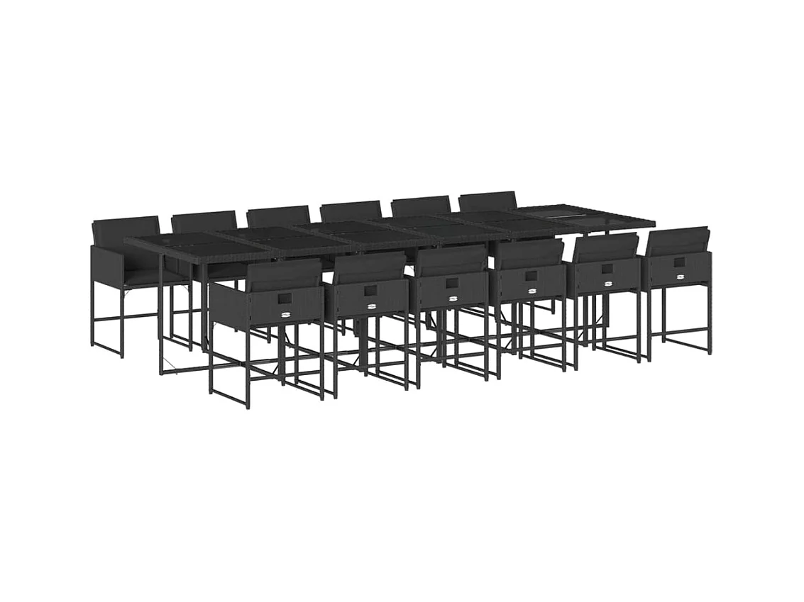 Ensemble à manger de jardin 13 pcs coussins noir résine tressée