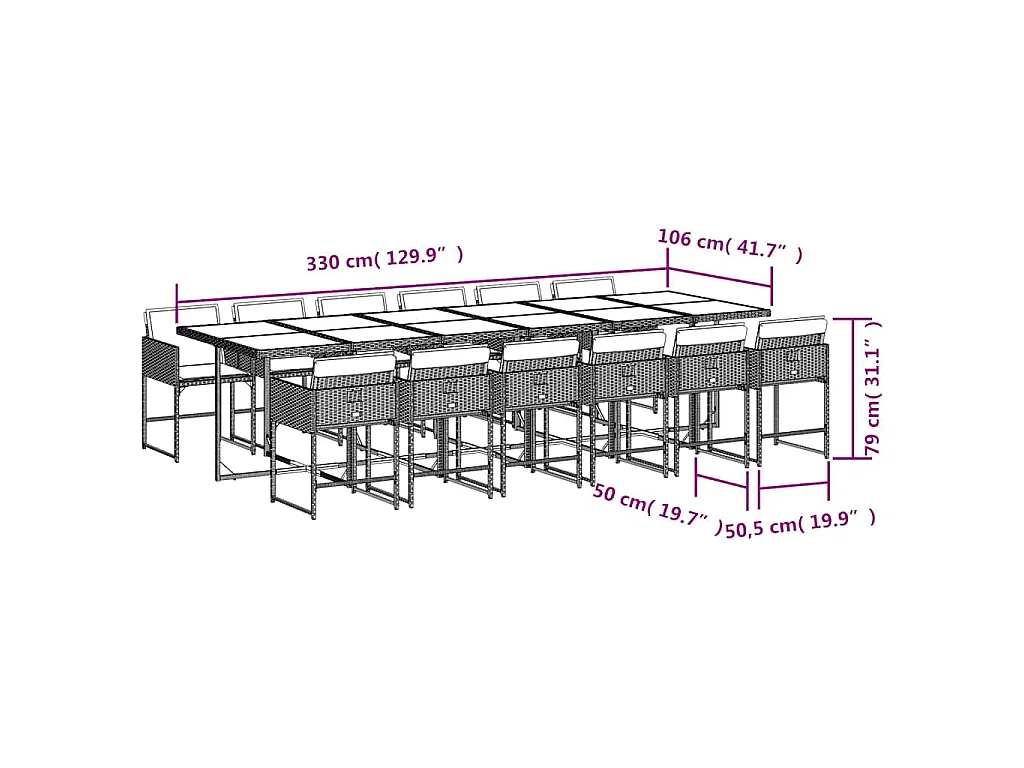 Ensemble à manger de jardin 13 pcs coussins noir résine tressée