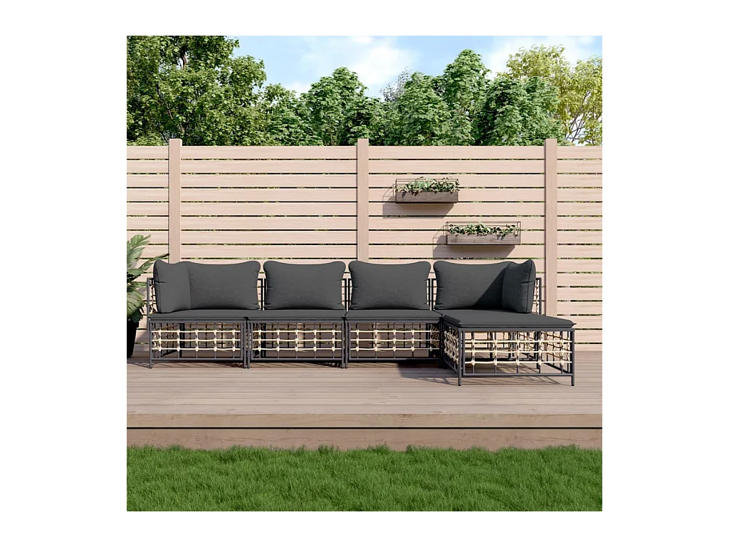 Salon de jardin 5 pcs avec coussins anthracite résine tressée