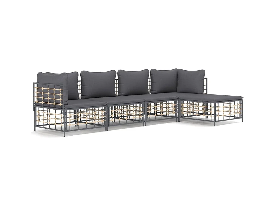 Salon de jardin 5 pcs avec coussins anthracite résine tressée