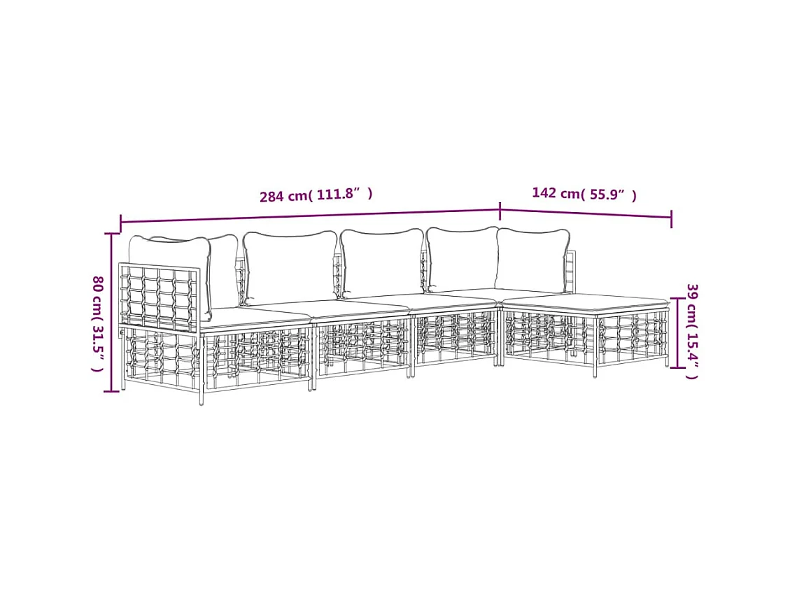 Salon de jardin 5 pcs avec coussins anthracite résine tressée