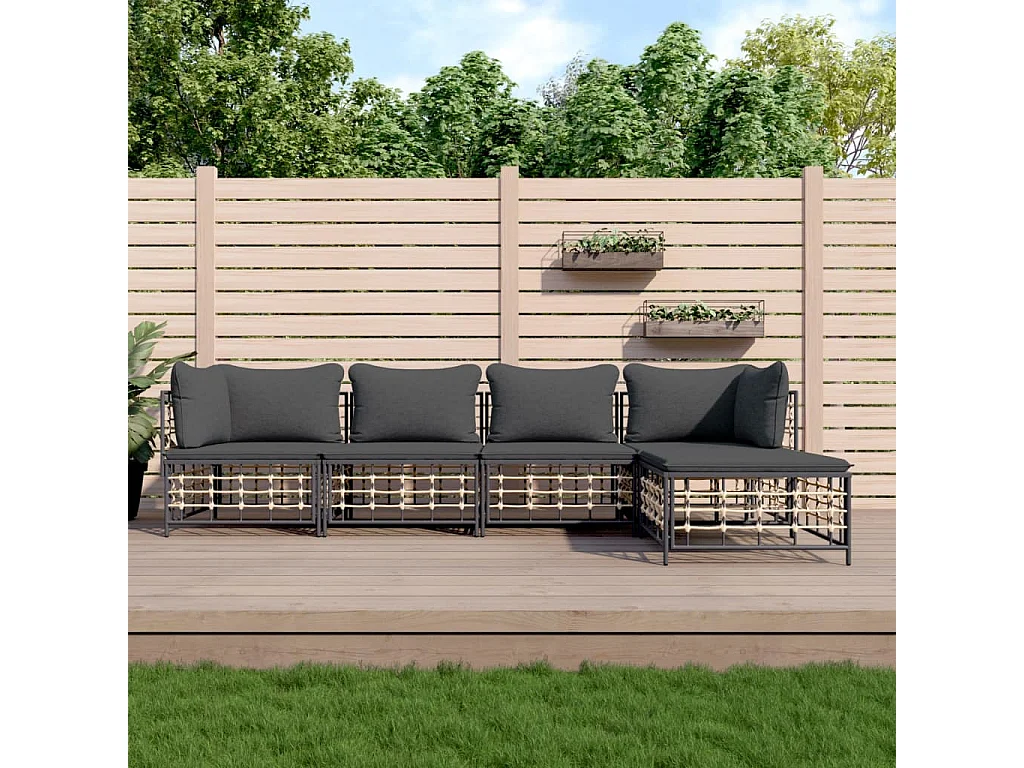 Salon de jardin 5 pcs avec coussins anthracite résine tressée
