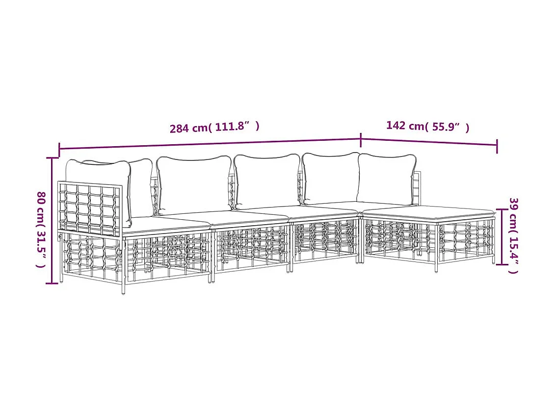 Salon de jardin 5 pcs avec coussins anthracite résine tressée