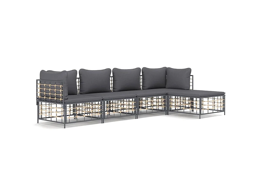 Salon de jardin 5 pcs avec coussins anthracite résine tressée