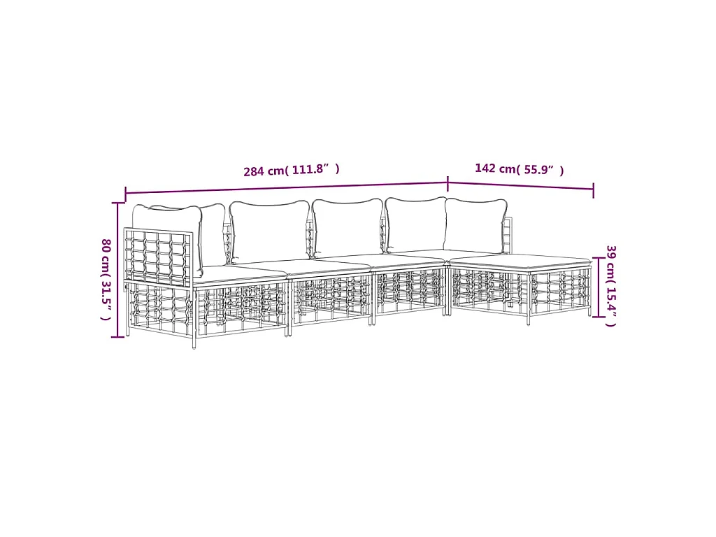 Salon de jardin 5 pcs avec coussins anthracite résine tressée