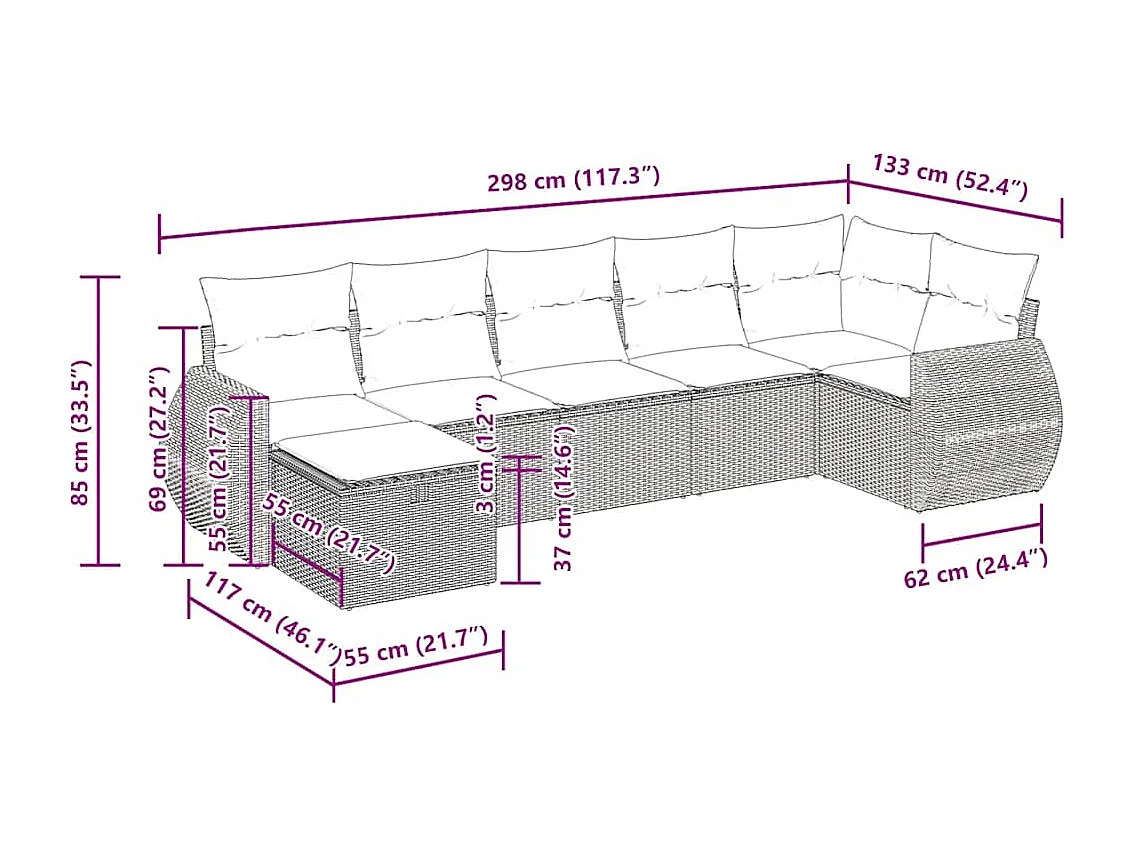 7-tlg. Garten-Sofagarnitur mit Kissen Hellgrau Poly Rattan