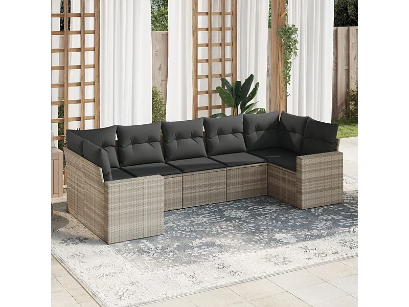 Set Divani da Giardino 7pz con Cuscini Grigio Chiaro Polyrattan