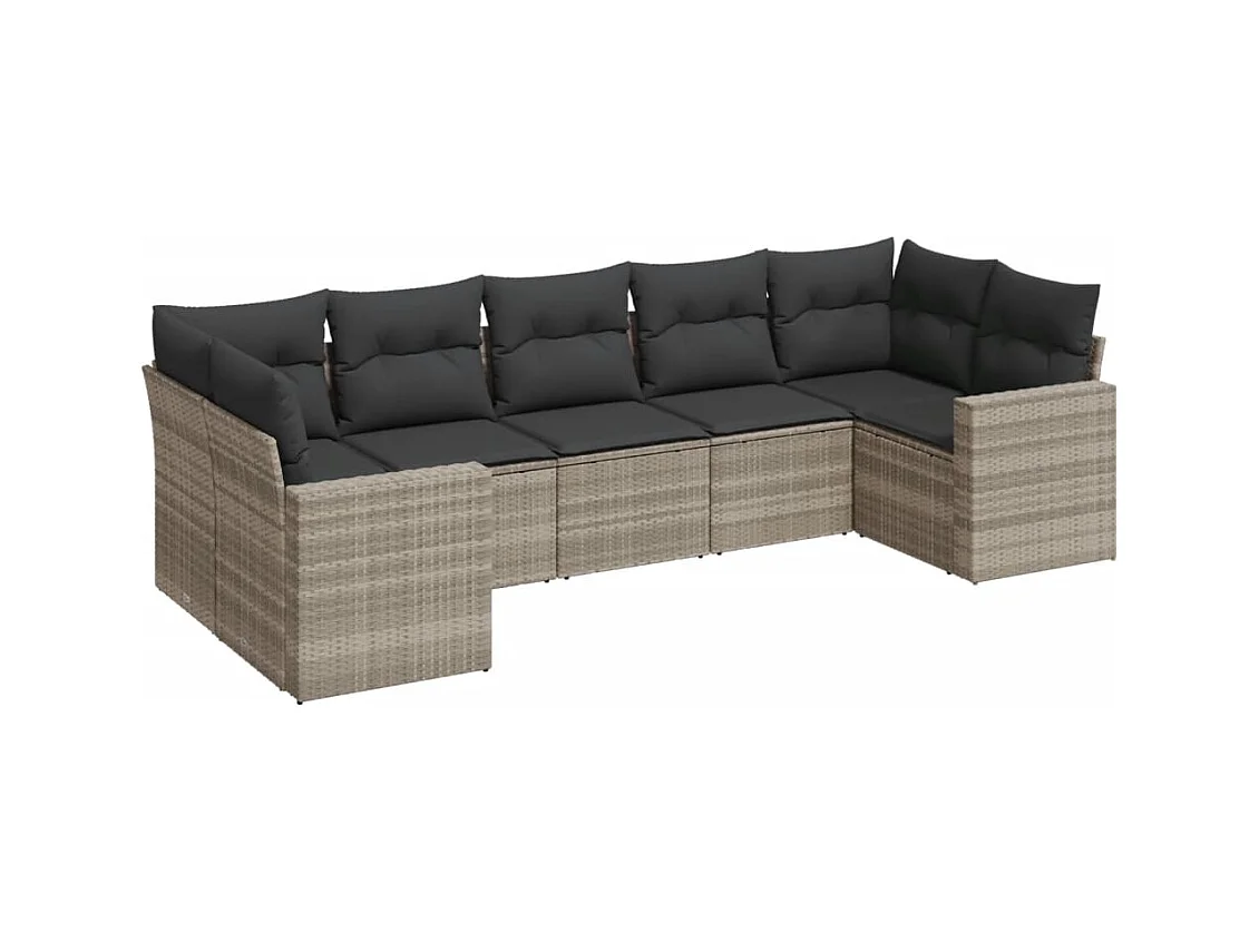 Salon de jardin avec coussins 7 pcs gris clair résine tressée