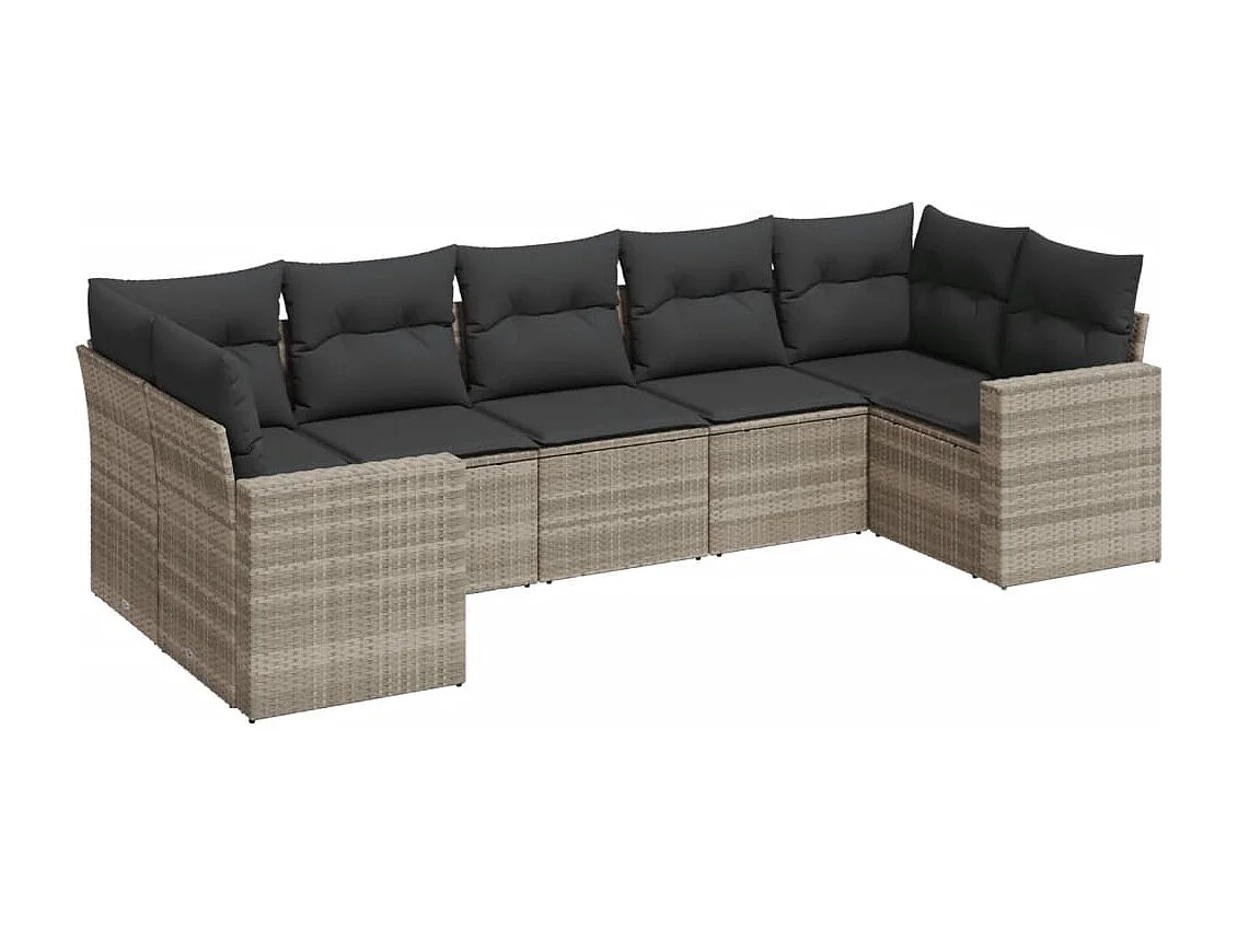 Salon de jardin avec coussins 7 pcs gris clair résine tressée