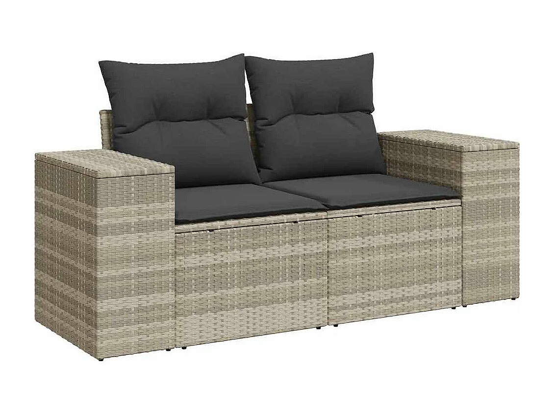 6-tlg. Garten-Sofagarnitur mit Kissen Hellgrau Poly Rattan
