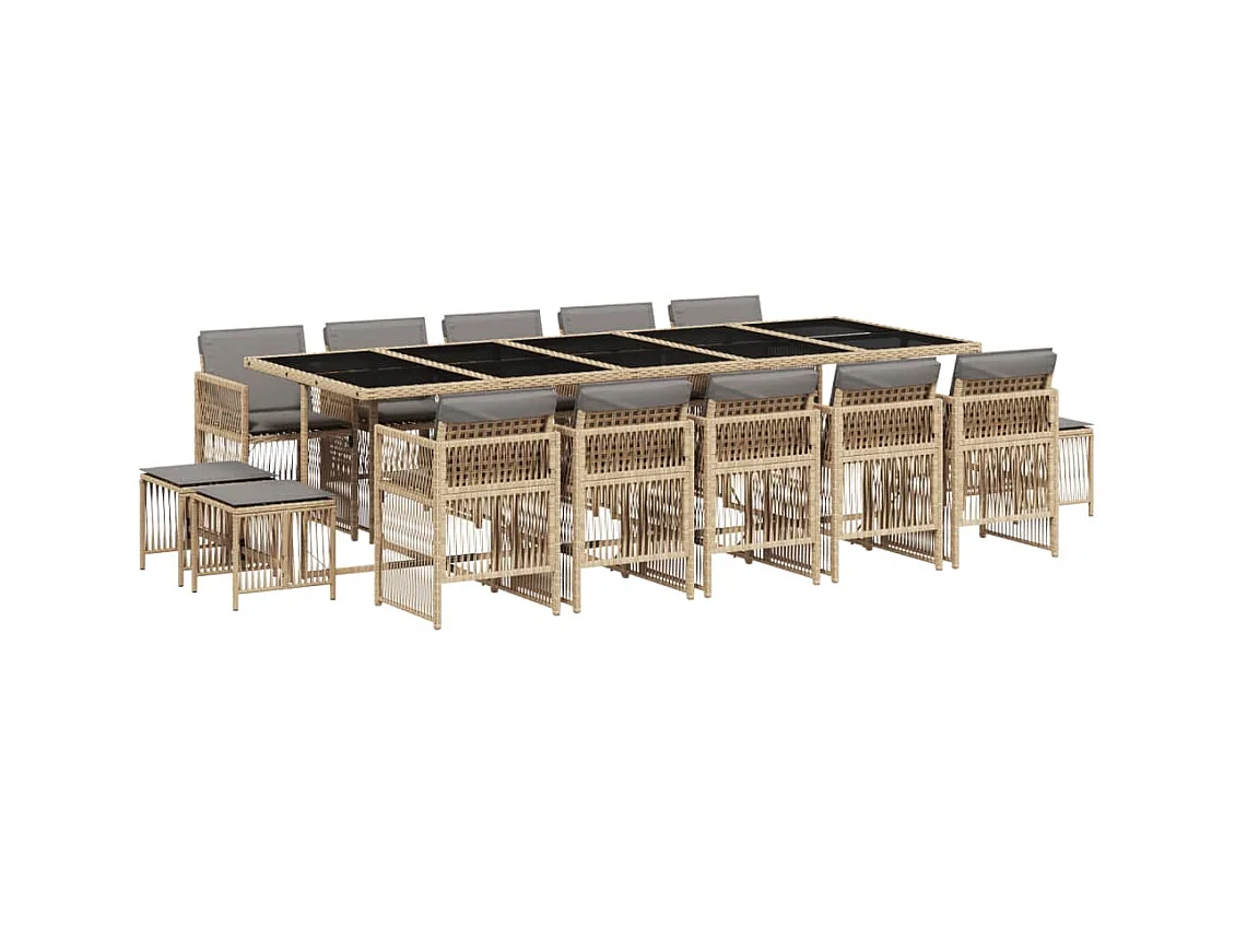 15-delige Tuinset met kussens poly rattan gemengd beige