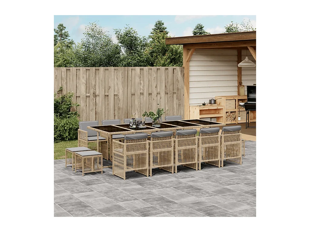 Ensemble à manger de jardin et coussins 15 pcs mélange beige