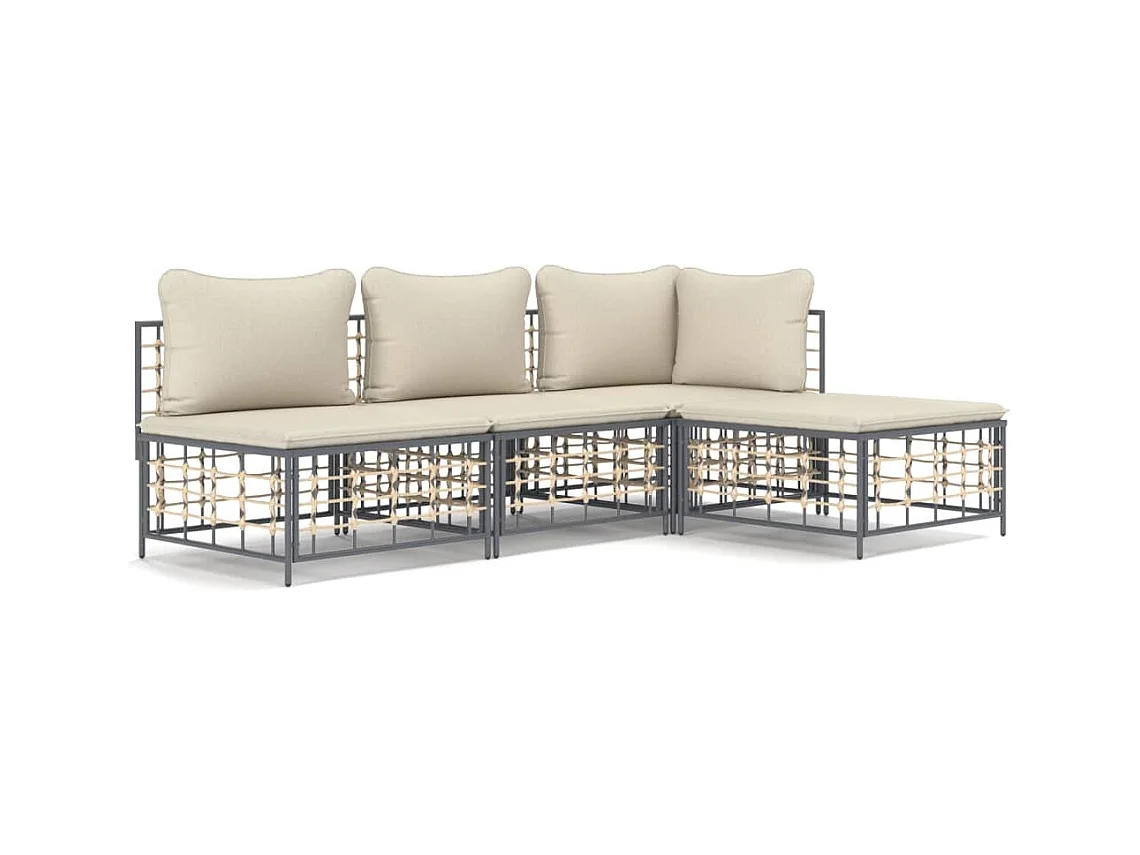 4-delige Loungeset met kussens poly rattan antracietkleurig