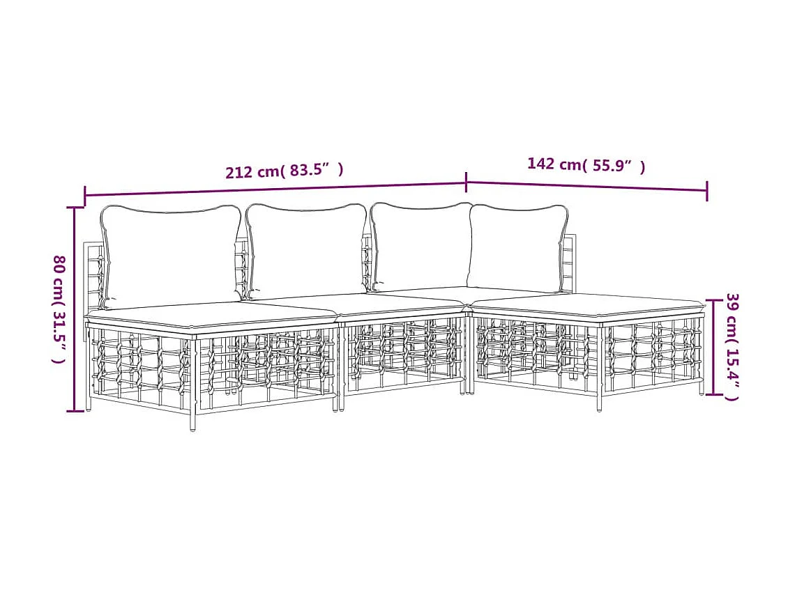 4-delige Loungeset met kussens poly rattan antracietkleurig