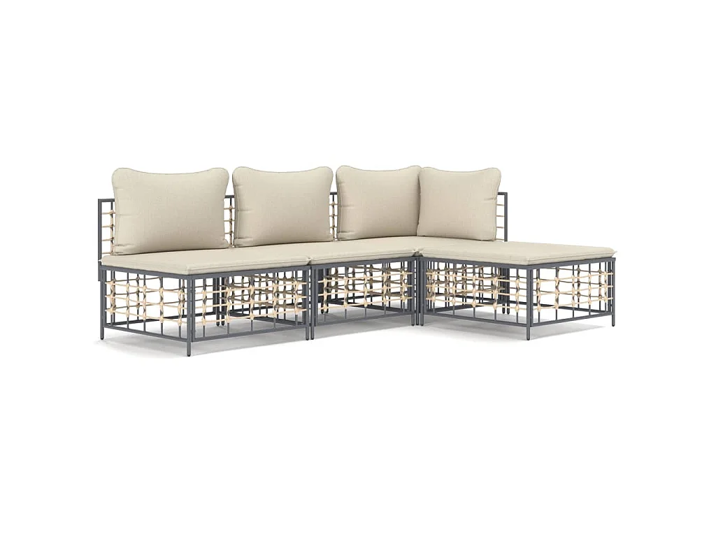 Juego de muebles de jardín 4 pzas cojines antracita ratán PE