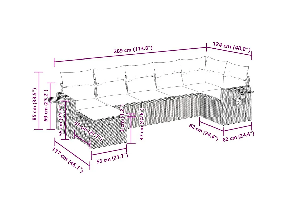Salon de jardin avec coussins 7 pcs marron résine tressée