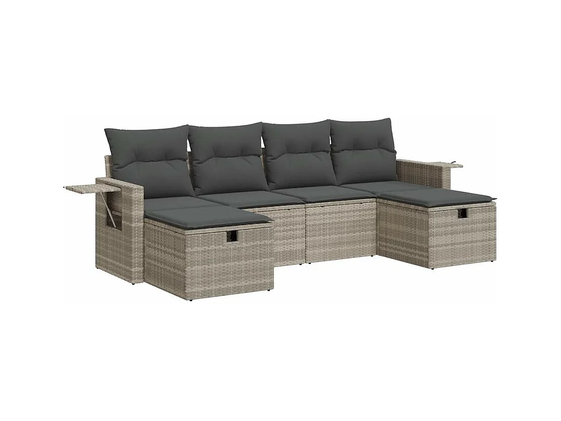 6-delige Loungeset met kussens poly rattan lichtgrijs