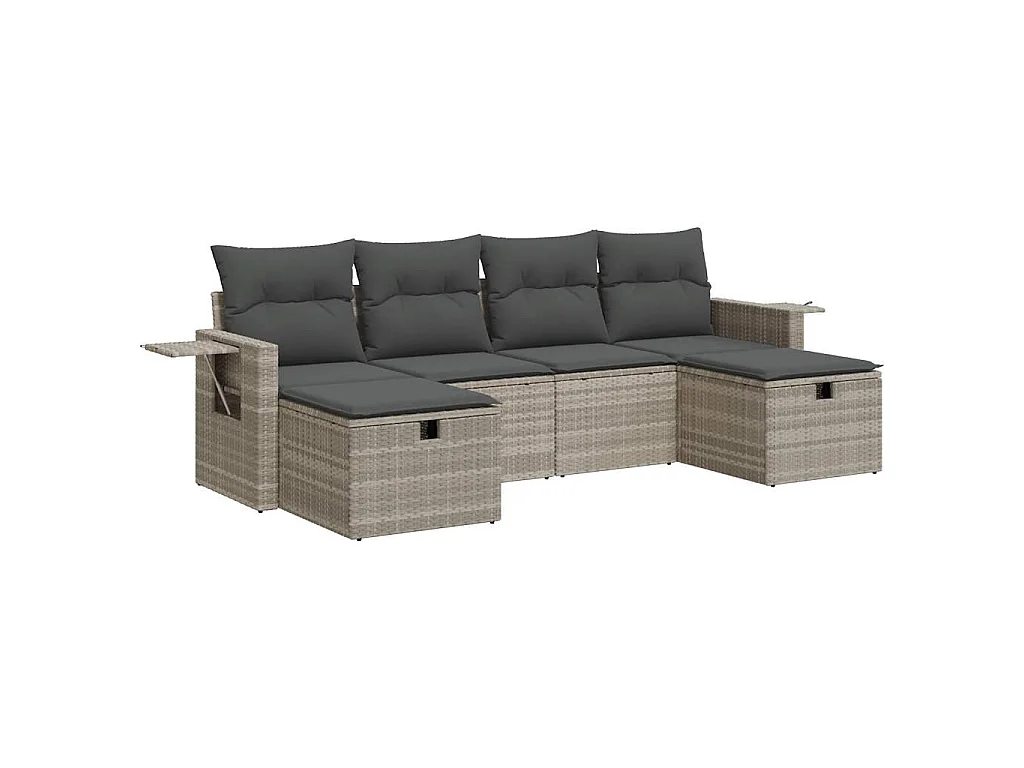 6-tlg. Garten-Sofagarnitur mit Kissen Hellgrau Poly Rattan