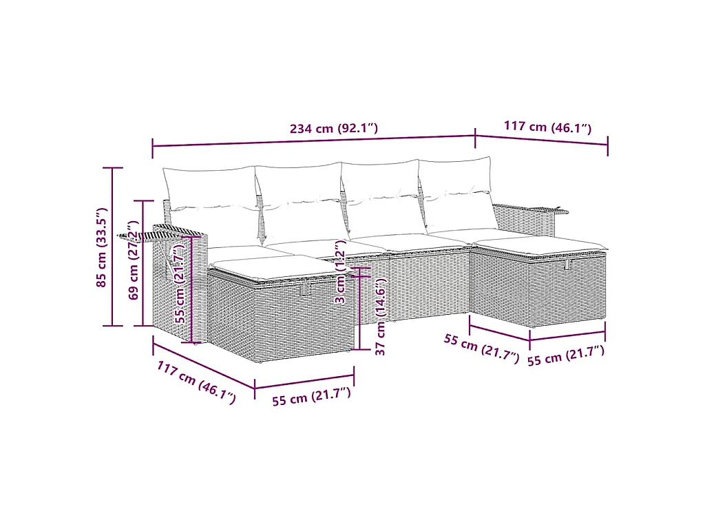 6-tlg. Garten-Sofagarnitur mit Kissen Hellgrau Poly Rattan