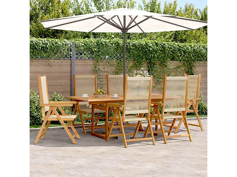 7-tlg. Garten-Essgruppe Polypropylen und Massivholz Beige