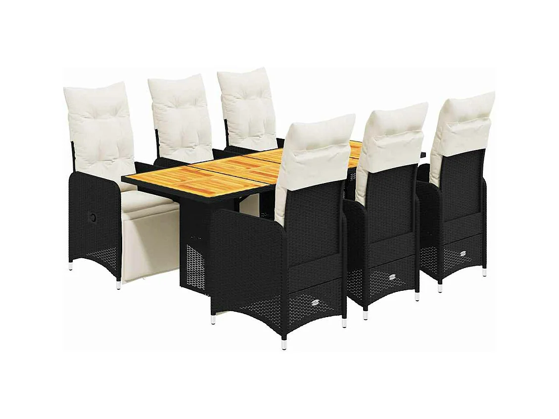7-tlg. Garten-Bistro-Set mit Kissen Schwarz Poly Rattan